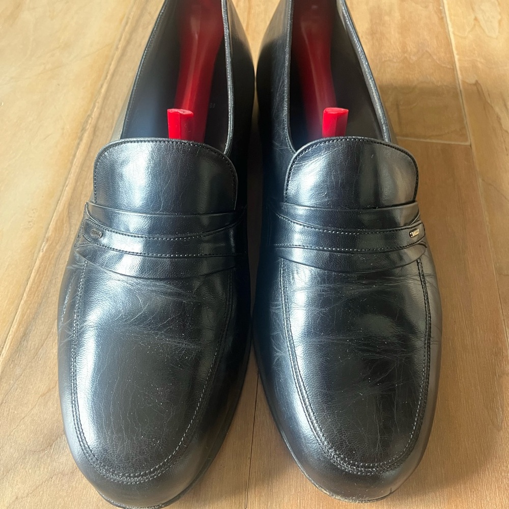 Bally Black Leather Slip-On Loafers
